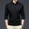 Мужские половые футболки мужские футболки ymwmhu мода сплошная рубашка поло в корейская одежда для моды с длинным рукавом повседневное подгонка Slim Man Polo рубашка для рубашки кнопки воротнички 230313