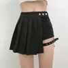 Röcke Plissee Mädchen Gothic Halb Sommer Harajuku Punk Stil Plaid Unregelmäßige Frauen Asymmetrische Hohe Taille Schwarz 230313