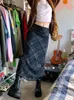 Skirts Rapcopter Striped Long Retro y2k Straight High Waisted Summer Women Sweet Cute Party Grunge Trendy 230313