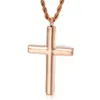 Classic Cross Necklace Pendant Stainless Steel Smooth Polished Crucifixion Jewelry For Women Mens Rope Chain 3mm 24'' Rose Gold