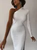 Casual jurken lang elegant voor vrouwen zomer een schouder maxi bodycon sexy zwarte spleet fomal bruiloft avondfeest 230313