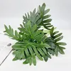 Flores decorativas 45 cm de grande ficus de árvore artificial ramo de plantas verdes falsas folhas de palmeira arbusto tropical borracha falsa para o outono em casa