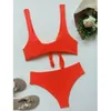 Women's Swimwear Ribbed Bikini 2023 Sexy Women Two Pieces Swimsuit Female Bowknot Set Solid Bathing Suits Beachwear Swim Lady