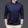 Мужские половые футболки мужские футболки ymwmhu мода сплошная рубашка поло в корейская одежда для моды с длинным рукавом повседневное подгонка Slim Man Polo рубашка для рубашки кнопки воротнички 230313