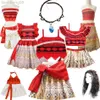 Robes de fille Enfants Moana Venez pour les filles Bretelles Dos nu Vaiana Robe d'été Perruque Enfants Bébé Vêtements Carnaval Noël Anniversaire Tenue W0314