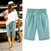 Dames shorts groot formaat Zomer Solid Pocket Elastic High Taille Cotton Casual Vrouw plus 6xl 230314