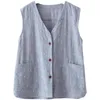 Women's Vests Jacquard Cotton And Linen Vest Spring Summer 2023 V-Neck Loose Top Middle Aged Women Clothing Large Size Waistcoat Jacket