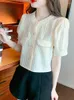 Blusas femininas moda de verão elegante e elegante camisa manga mulher casual chiffon redond round tops curtos blusas food mujer 24581