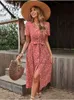 Party Dresses Women's Dress Summer In Floral Print V Neck Short Sleeve Button Down Shirt Dress Simple Elegant Party Dresses for Women 230314