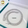 Hip Hop Hot Selling Miami 10mm 12mm VVS Moissanite Diamond Iced Out Necklace Sliver Cuban Link Chain Qf2Z