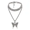 Chains Sparkling Crystal Rhinestone Butterfly Necklace Set Women's Chain Shiny Hip-hop Pendant Jewelry