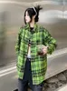 Kvinnors blusar mafokuwz plädskjorta män långärmad topp high street unisex trend vintage punk blus nisch hong kong stil lösa par