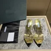 Designer Kvinnor Sandaler Tryckt Plexiglass Heels Milano Slides Chunky High Heel Golden Silver Metallic Leather Insula Slippers With Box