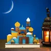 Decorative Objects Figurines EID Night Lights Ornament Decor 3D Mosque Castle LED Islamic Wooden Craft Gifts Eid Al Fitr Decorations For Home 230314