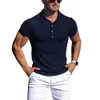 T-shirt da uomo Polo estiva da uomo Solid Stripe Fitness Elasticity Polo manica corta da uomo Fashion Stand Collar Camicie da uomo 230313