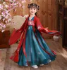 Девушки платья Новое ретро -китайское платье ханфу имитация китайская династия Тан Династия платье W0314