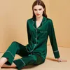 Kvinnors sömnkläder Kvinnors pyjamas Summer Sleepwear Plus Size Ice Silk Pyjama Set Lapel Collar Neck Long Sleeve Pijama Tvådelar Female Loungewear 230314