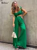 Pantaloni a due pezzi da donna Bclout Cotton Green Flare Pants Set Donna 2 pezzi Summer Lace-Up Backless Sexy Crop Top Vintage Pantaloni lunghi a vita alta Suit 2022 L230314