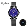 Relojes de pulsera Reloj de mujer Relojes luminosos Señoras Reloj de pulsera de cielo estrellado Pulsera de lujo Rihnestone Esfera azul Relojes de moda Para Mujer