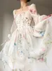 Casual Dresses French Elegant Floral Midi Chiffon Long Sleeve Evening Party Woman Beach Fairy Dress Korean 2023 Summer 230313