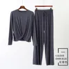 Women's Sleepwear Modal Pyjamas Women Sleep Wear Set Home Wide Leg Pants Suit Women Autumn Winter Long Sleeve Pijama Adulto Feminino Plus Size XXL 230314