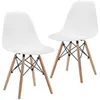 CANGLONG MODERNE MID -EENSTEN DINING STIER SHELL LOUNGE Plastic DSW stoel met natuurlijke houten benen voor keuken eetkamer slaapkamer woonkamer zijkoelen set van 2 wit