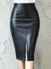 Gonne Aachoae Nero PU Pelle Donna Midi Sexy Vita alta aderente Split Ufficio Matita Lunghezza al ginocchio 230313