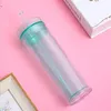 16oz Acryl Skinny Tumbler Gerader Becher mit Deckel und Strohhalm Plastikwasserbecher Reisebecher Doppelwandiger Kaffeebecher Bierbecher A03