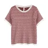 Women's T-Shirt Retro Summer Ice Silk Short Sleeve Women T-Shirts Tassel Button Patchwork Knitted Top 230314