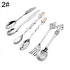 Dinnerware Sets 6Pcs Gold Inlay Crown Head Long Handle Coffee Dessert Spoon Fork Western Cutlery Kitchen Tableware Dinner