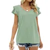 Kvinnor Summer Casual Ruffle Kort ärm Löst montering V Neck T-shirts Tunika Tops 2303095