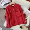 Vestes pour femmes printemps automne grande taille vêtements pour femmes 2023 hiver mince rouge Tweed manteaux courts hauts Jp863