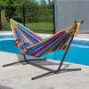 Vivere Double Cotton Hammock with Space Saving Steel Stand Tropical (450 lb Capacity Premium Carry Bag Included) camp