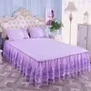 Saia de cama 3 PCs Princesa Cama de cama sólida saia de cama de cama travesseiros de renda lençóis capa de colchão rei rei