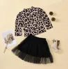 Summer Girls Designer Clothing Sets Kids Short Sleeve Leopard Print T-Shirts Pearl Tutu Skirt Set Casual Sweet Suits