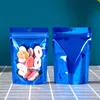 Duidelijke plastic blauw aluminium folie zelfafdichting Stand -upzak met hang gat hersluitbare herstelbare recloseerbaar voedsel doypack -zakjes lx5483