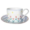 Wunderschönes, frisches Schachbrett-Tulpenblumen-Tasse- und Teller-Set für Kaffee- und Teetassen