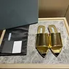 Designer Kvinnor Sandaler Tryckt Plexiglass Heels Milano Slides Chunky High Heel Golden Silver Metallic Leather Insula Slippers With Box