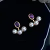 Orecchini a bottone stile di moda con borchie di perle luminose ametiste retrò francesi