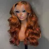 Perruques synthétiques Orange Ginger Body Wave Lace Front Transparent Pré-plumé avec des cheveux de bébé 13x4 Frontal Human En vente Dégagement 230314