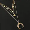 Anhänger Halsketten Sommer Böhmischen Stern Mond Mehrschichtige Halskette Frauen Choker Vintage Crescent Geometrische Collier Collares