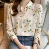 Kvinnors blusar Kvinnors skjorta Fashion Printing Blusa för kvinnor Söt blommig långärmad topp aprikos polo halskläder kvinna 2023