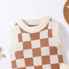 Clothing Sets born Baby Boys Girls Two Pieces Clothes Outfits O-neck Sleeveless Checkerboard Printed Knitted Swater Vest Tie-Up Shorts 230313