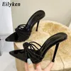 GAI Slippers Eilyken Sexy High Heels Slipper for Women Summer Fashion CRYSTAL Narrow Band Pointed Toe Slides Stripper Party Sandal Mule Shoes 230314