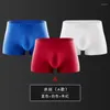 Caleçon 3 pièces bambou Boxer Shorts heureux chaussettes hommes glace soie Ultra-mince sans trace couleur unie Sexy homme nu sous-vêtements