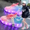 Turnschuhe Kinder Led Schuhe Jungen Mädchen Beleuchtet USB Ladegerät Glowing Mesh Atmungsaktive Bunte Beleuchtung Leuchtende Sohle 230313