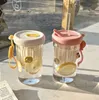 500ml韓国語バージョンガラスタンブラーストローカップハイアウトレベルガールガラスかわいいポータブル茶水分離コールドブリューウォーターカップA0090