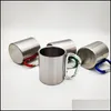 Tasses Tasse en acier inoxydable de 200 ml pour cam voyageant en plein air avec poignée mousqueton escalade randonnée randonnée tasses portables Drop Delive Dhbqw