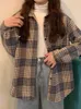 Camicette da donna Camicia scozzese calda e spessa in velluto Autunno Inverno Moda coreana Manica lunga monopetto Cappotti larghi casual Donna