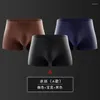 Caleçon 3 pièces bambou Boxer Shorts heureux chaussettes hommes glace soie Ultra-mince sans trace couleur unie Sexy homme nu sous-vêtements